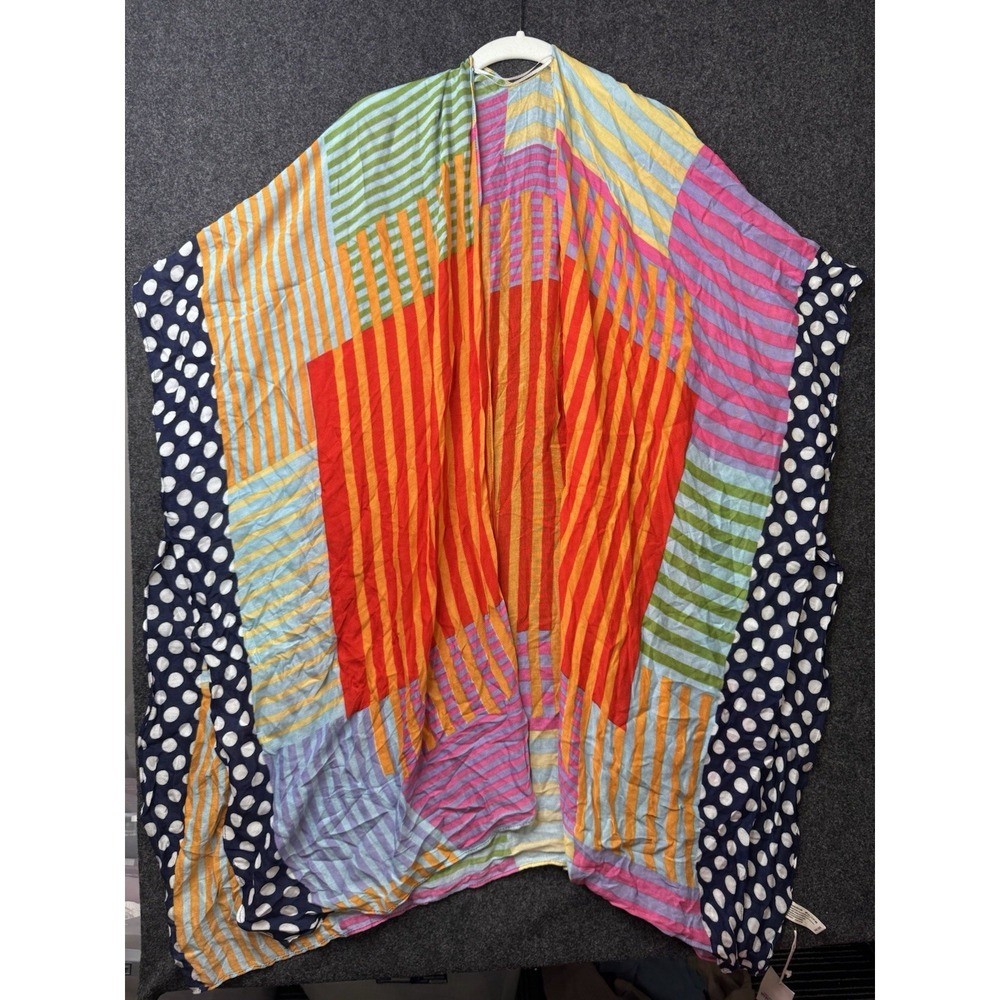 Janice Apparel Kimono One Size Colorful Striped Polka Dot Open Front Duster NWT